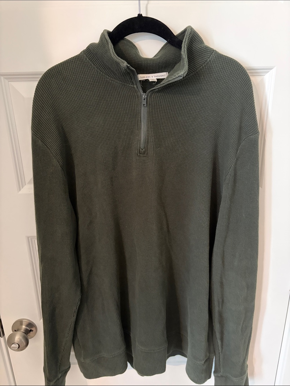 Threads 4 Thought Men's Olive Quarter-Zip Waffle Knit Pullover